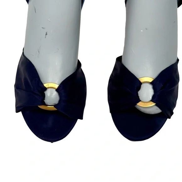 ALEXANDRE BIRMAN Alessa 60 Suede Ankle Wrap Block Sandals Navy Petrol with Gold - Picture 8 of 16